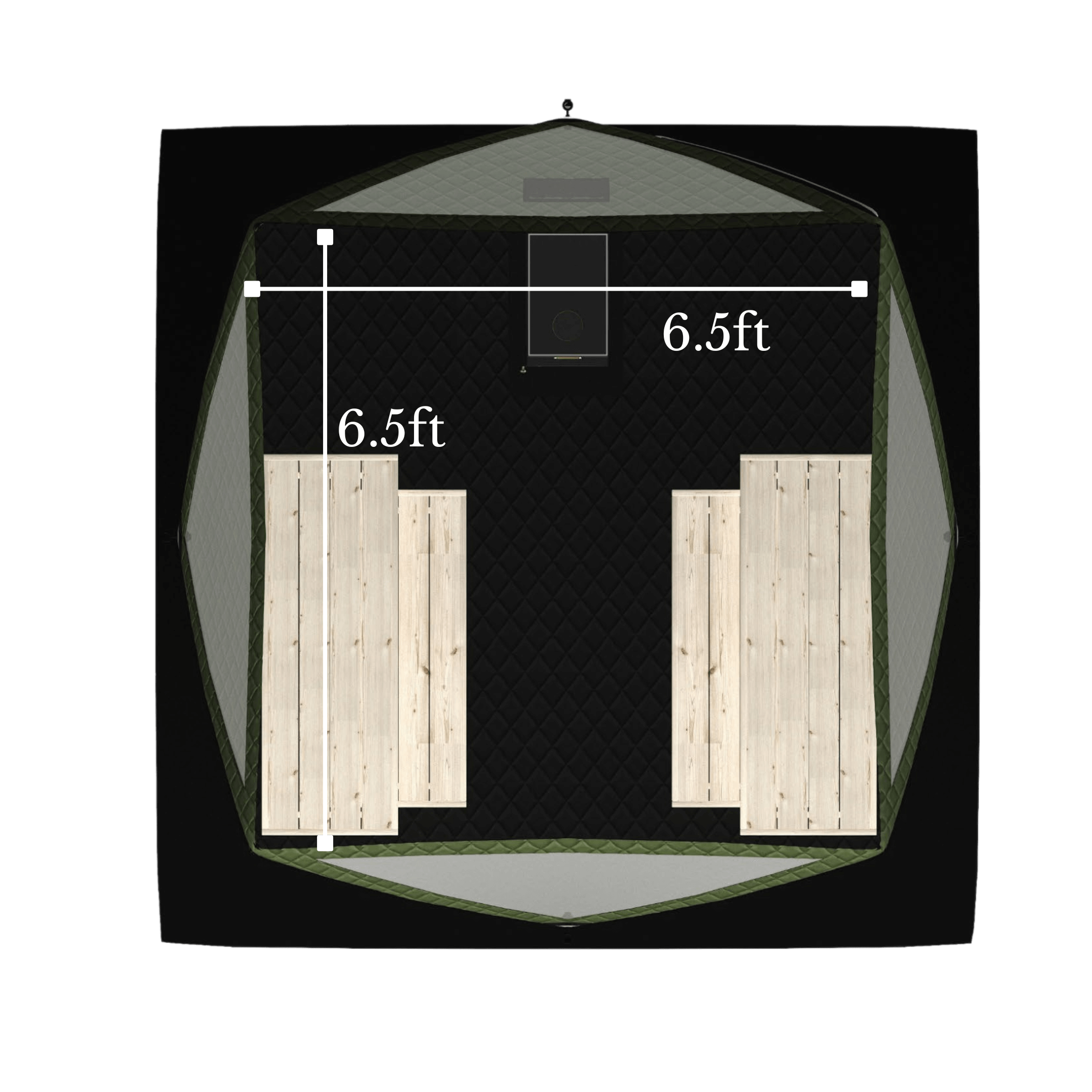 Dimensions diagram of KYFE portable sauna tent interior