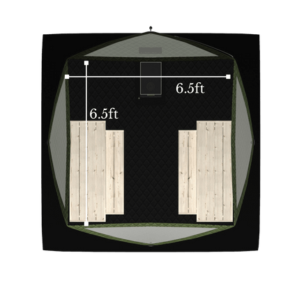Dimensions diagram of KYFE portable sauna tent interior